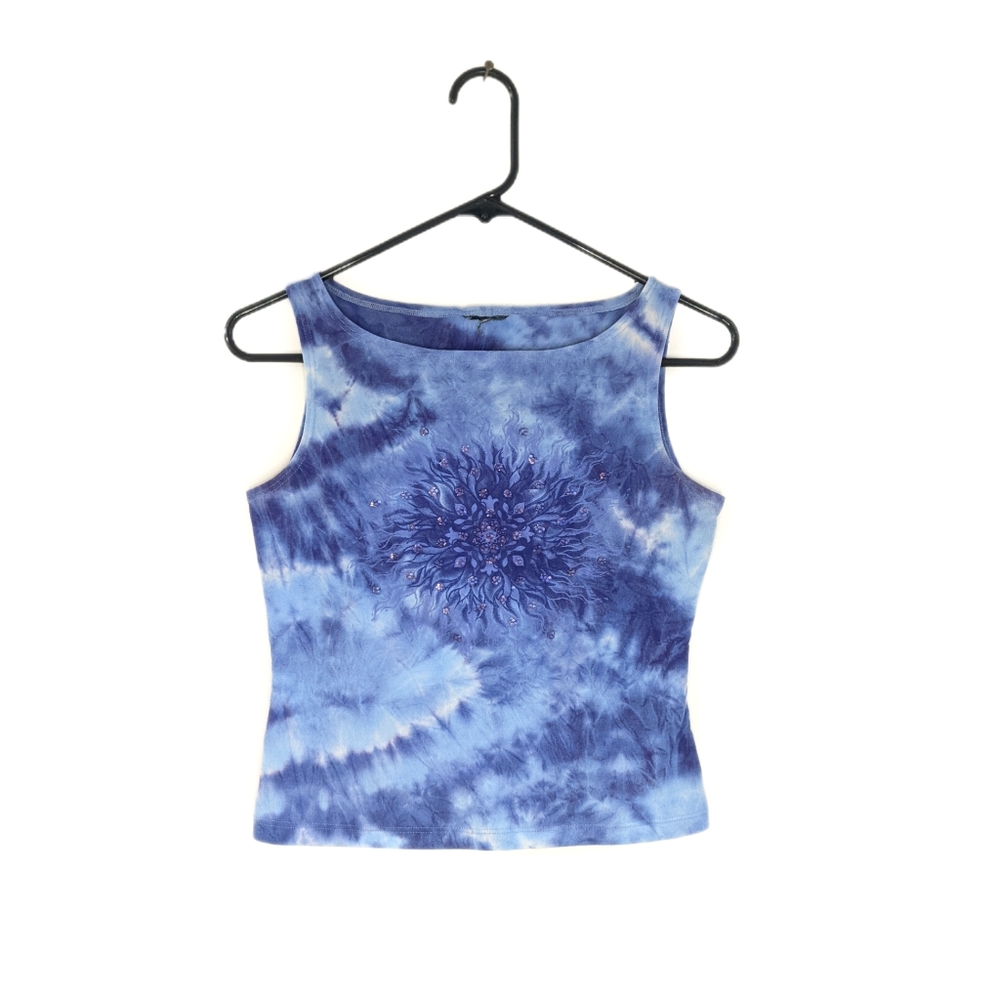 Vintage Blue Tie Dye Wide Neck Cropped Baby Tank